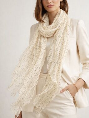 Rudsak Silk Scarf Cream Polka Dot Sheer Long New With Box